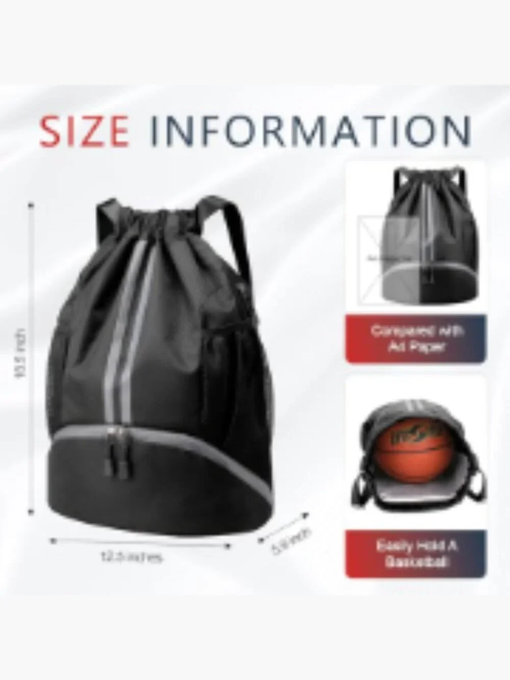 Gym Bag Drawstring Backpack with Shoe Compartment, Water Resistant for Sports,
